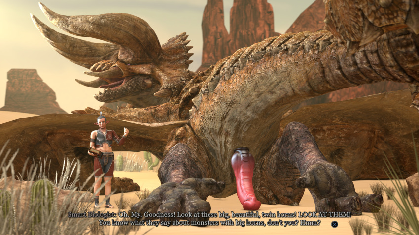 16:9 2020 3d_(artwork) 4k absurd_res butt capcom clothing diablos_(mh) dialogue digital_media_(artwork) dragon duo english_text feral flying_wyvern genitals hi_res horn human ivorylagiacrus looking_at_viewer male mammal monster_hunter open_mouth outside paws penis presenting presenting_hindquarters presenting_penis raised_tail scalie size_difference solo solo_focus source_filmmaker teeth text video_games widescreen wyvern