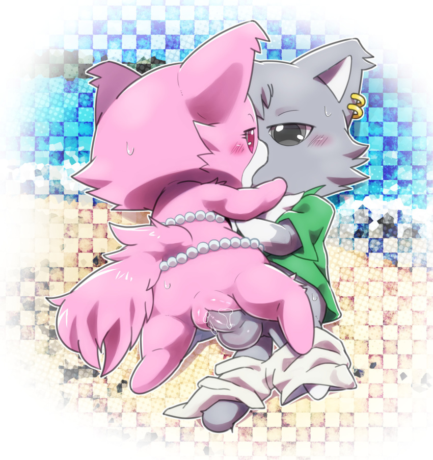 anthro balls beach bikini blush bodily_fluids bottomwear chibi clothed clothing dian_(jewelpet) domestic_cat duo ear_piercing erection felid feline felis female female_penetrated fluffy fluffy_tail garnet_(jewelpet) gem genital_fluids genitals grey_body grey_eyes hi_res jewelpet kissing maine_coon making_out male male/female male_penetrating male_penetrating_female mammal ofuro open_clothing open_shirt open_topwear pants pearl_(gem) penetration penis persian_cat piercing pink_body pink_eyes pussy pussy_juice sanrio seaside sex shirt swimwear topwear vaginal vaginal_penetration