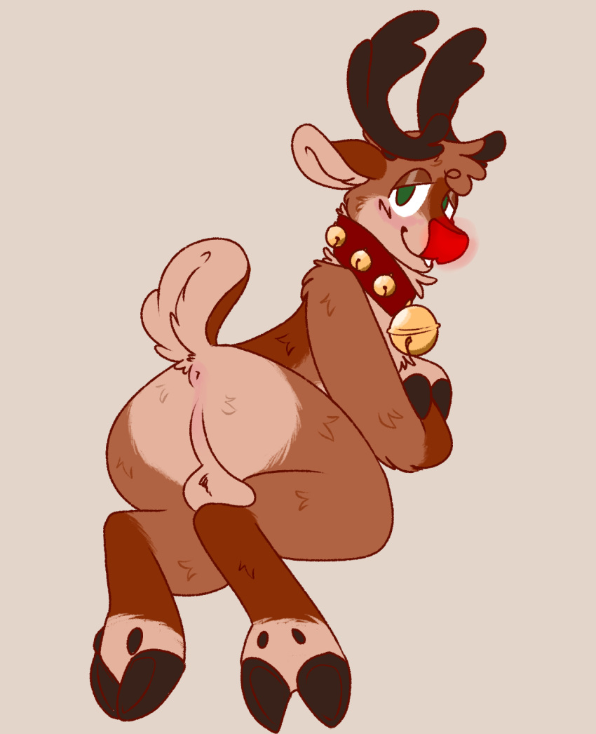 bell bell_collar blush blush_lines capreoline cervid christmas collar gritsnshit hi_res holidays male mammal reindeer rudolph_the_red_nosed_reindeer solo