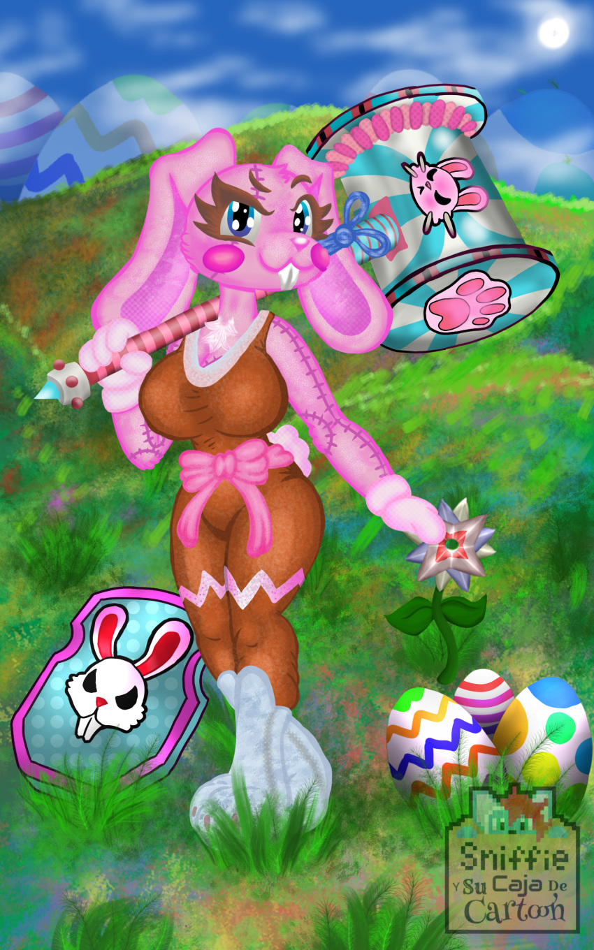 10:16 absurd_res anthro big_breasts breasts clothed clothing cubicgames digital_media_(artwork) female fluffy fully_clothed hi_res humanoid lagomorph leporid looking_at_viewer mammal meadow pixelgun3d_(game) rabbit rodent smile solo standing teddy_(disambiguation) walking