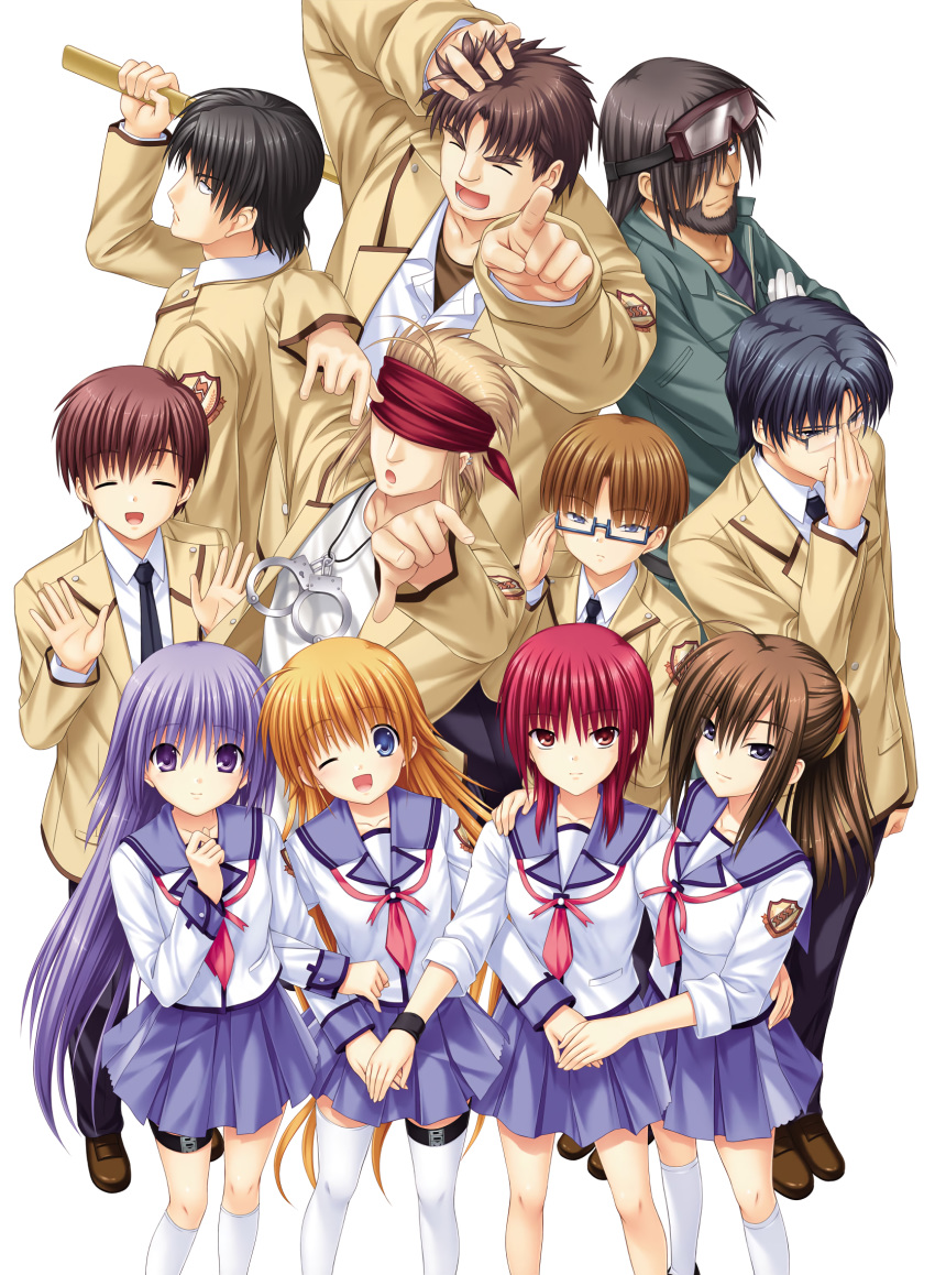 angel_beats! fujimaki garter hisako irie_(angel_beats!) iwasawa key matsushita megane na-ga ooyama possible_duplicate seifuku sekine sword takamatsu takeyama thighhighs tk_(angel_beats!)