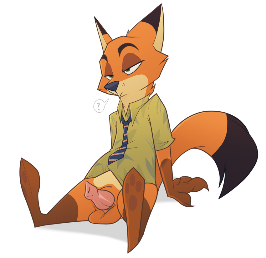 alexalaz anthro balls bottomless canid canine clothed clothing disney erection fox genitals hi_res male mammal nick_wilde penis sitting solo zootopia