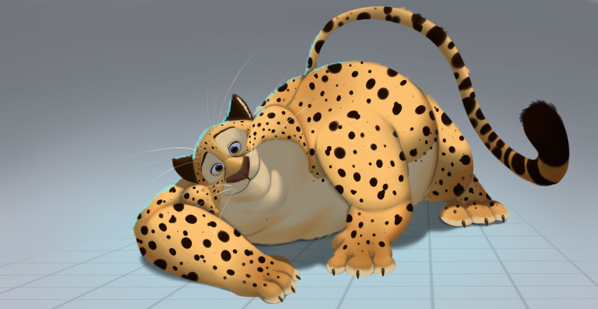2020 absurd_res anthro belly benjamin_clawhauser biped cheetah disney felid feline fur hi_res male mammal overweight overweight_male solo themorghull yellow_body yellow_fur zootopia