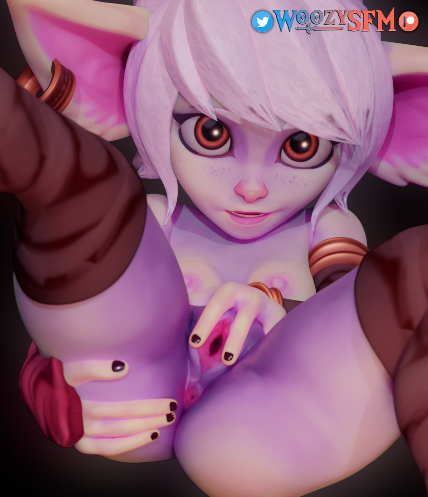 3d_(artwork) 4_fingers anus ass_up breasts butt colored_nails digital_media_(artwork) female fingers genitals hand_on_butt hi_res humanoid league_of_legends looking_at_viewer lying nails not_furry on_back presenting presenting_pussy pussy riot_games short_stack solo spread_butt spread_pussy spreading tristana_(lol) upside_down video_games woozysfm yordle