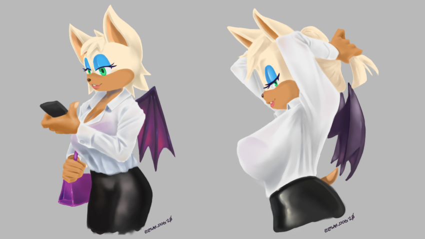 16:9 anthro big_breasts breasts clothed clothing esahma female fur hi_res rouge_the_bat sonic_the_hedgehog_(series) widescreen