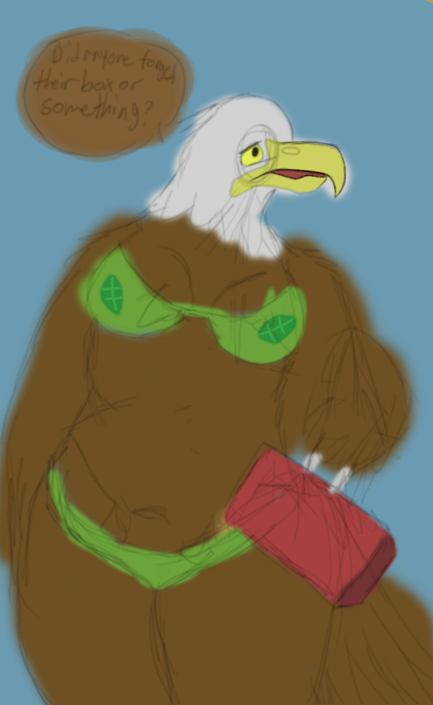 absurd_res accipitrid accipitriform anthro avian bag bikini bikini_bottom bikini_top bird chubby_female clothing eagle female hi_res nauiho simela slightly_chubby solo swimwear