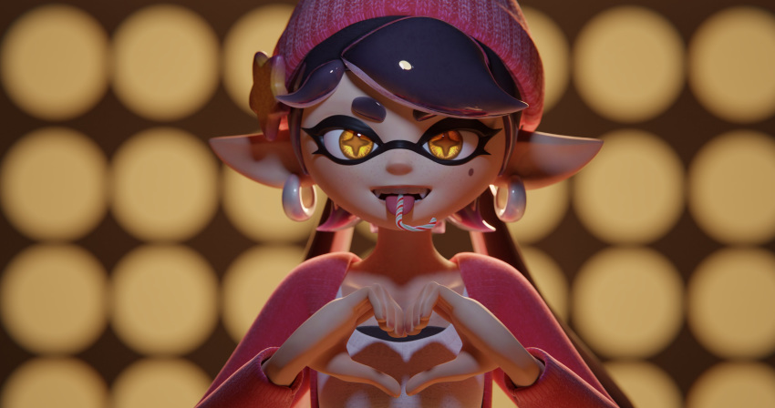 2020 256:135 3d_(artwork) 4k absurd_res animal_humanoid beanie beauty_mark callie_(splatoon) candy candy_cane cephalopod cephalopod_humanoid clothing dessert digital_media_(artwork) female food freckles gesture hand_heart hat headgear headwear hi_res humanoid humanoid_pointy_ears inkling looking_at_viewer marine marine_humanoid mollusk mollusk_humanoid nintendo solo splatoon tongue tongue_out unusual_pupils verysleepykat video_games