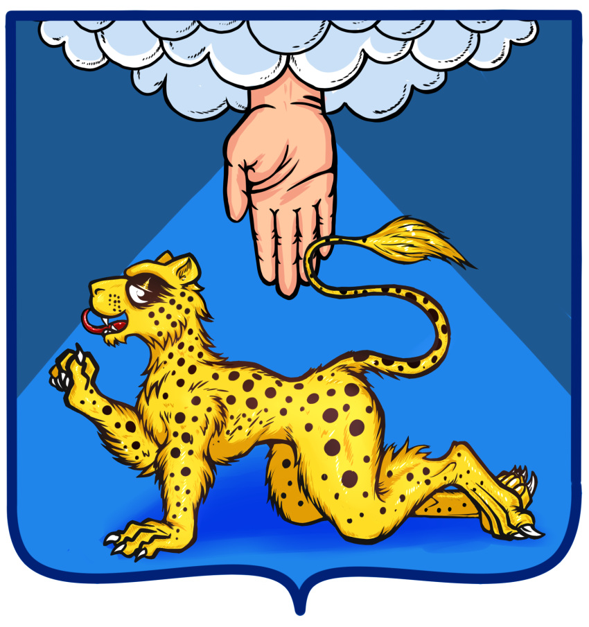 2020 all_fours alpha_channel ambiguous_gender anthro anthrofied claws coat_of_arms deity disembodied_hand duo felid female female_focus fur hi_res human humanoid_hands leopard looking_at_viewer mammal nude pantherine pskov_oblast pzf_(artist) side_view simple_background solo_focus spots tongue tongue_out transparent_background yellow_body yellow_fur