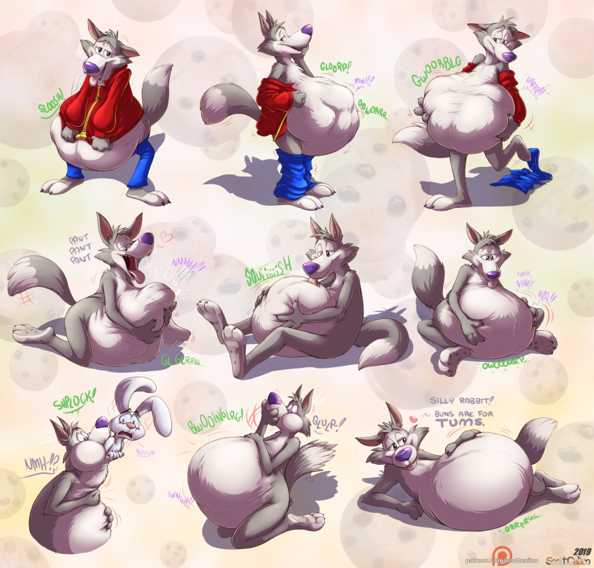 ! &lt;3 2019 abdominal_bulge absurd_res after_vore ambiguous_gender ambiguous_prey anthro anthro_pred anthro_prey barefoot belly belly_fondling belly_play belly_rub big_belly biped blush bodily_fluids bottomless bottomwear breath canid canine canis cheek_bulge cheek_tuft chest_tuft chip_the_wolf clothed clothing cookie cookie_crisp dated dialogue digestion digital_drawing_(artwork) digital_media_(artwork) duo english_text eyebrows facial_tuft fluffy food front_view fur general_mills grey_body grey_fur half-closed_eyes hand_on_head hand_on_stomach hi_res imprint lagomorph leporid licking looking_pleasured lying male male_pred male_prey mammal mascot midriff motion_lines multicolored_body multicolored_fur multiple_prey narrowed_eyes neck_bulge nude onomatopoeia open_mouth oral_vore overweight overweight_anthro overweight_male panting pants pawpads paws presenting purple_nose rabbit raised_eyebrows rumbling_stomach saliva same_size_vore scott_calico self_lick sequence shadow signature simple_background sitting size_difference smile soft_vore sound_effects squish standing striptease struggling swallowing sweater tailwag text tongue tongue_out topless topwear trix trix_rabbit tuft two_tone_body two_tone_fur two_tone_tail undressing unseen_character vore watermark weight_gain white_body white_fur wolf
