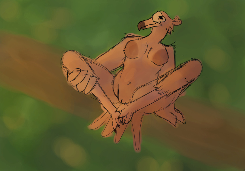absurd_res anosia anthro areola avian big_areola bird feathers female flamingo hand_on_leg hi_res log nauiho pink_body pink_feathers solo spread_legs spreading wood