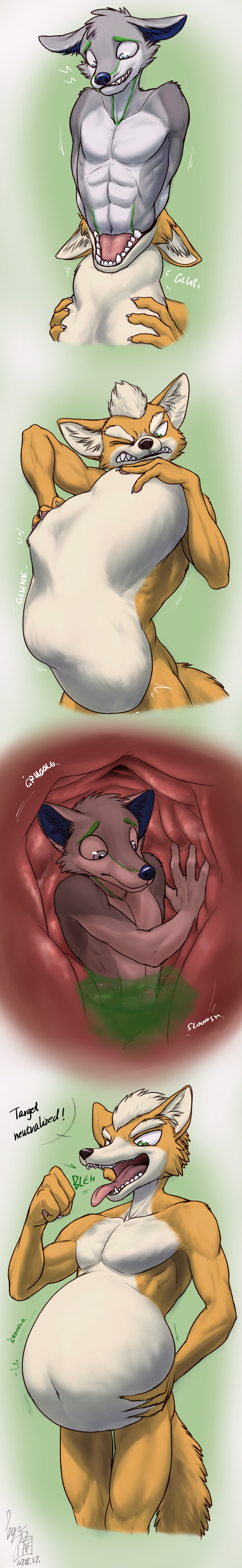 ! 2021 4_fingers abdominal_bulge abs absurd_res after_vore anthro anthro_domination anthro_pred anthro_prey athletic athletic_anthro athletic_male belly big_belly big_tail biped black_nose black_text blue_eyes blue_nose bodily_fluids burping canid canine canis cerolobo_(character) cheek_tuft claws clenched_teeth comic countershade_torso countershading cramped cutaway dated death deep_navel dialogue digestion digital_drawing_(artwork) digital_media_(artwork) domination duo ear_tuft english_text eyebrows facial_markings facial_tuft fangs fatal_vore fingers fist fluffy fluffy_tail forced fox fox_mccloud front_view fur fur_markings fur_tuft gradient_background green_background green_eyes green_markings green_text grey_body grey_eyebrows grey_fur grey_hair grey_text hair half-closed_eyes hand_in_front_of_mouth hand_on_neck hand_on_stomach head_markings head_tuft hi_res holding_belly holding_neck holding_stomach in_mouth inner_ear_fluff internal long_image looking_at_another looking_down lunlunfox male male_domination male_pred male_prey mammal markings motion_lines multicolored_body multicolored_fur multiple_scenes narrowed_eyes navel neck_bulge nintendo nude number obliques one_eye_closed onomatopoeia open_mouth oral_vore organs partially_submerged pecs pink_tongue portrait restrained rumbling_stomach saliva saliva_string same_size_vore scared short_hair shoulder_tuft signature simple_background slosh soft_vore sound_effects speech_bubble standing star_fox stomach stomach_acid stuck swallowing tall_image tan_body tan_countershading tan_eyebrows tan_fur tan_hair tan_tongue teeth text thick_eyebrows three-quarter_portrait three-quarter_view tongue tuft video_games vore white_body white_claws white_countershading white_fur white_text wide_eyed wolf worried yellow_body yellow_fur