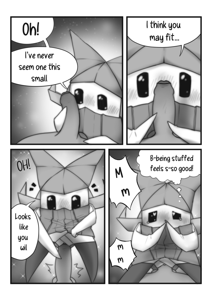 absurd_res comic comic_page genitals greyscale hi_res illustration mario_bros monochrome nintendo olivia origami paper_fairy paper_mario papercraft peachkuns penis size_difference small_penis video_games