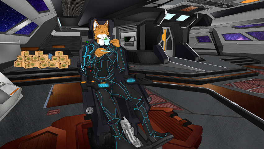 16:9 4k absurd_res anthro canid canine clothed clothing colored digital_media_(artwork) drinking drugs elite:dangerous fan_character female fox hi_res luxrayss_(artist) male male/female mammal nyko sitting solo widescreen