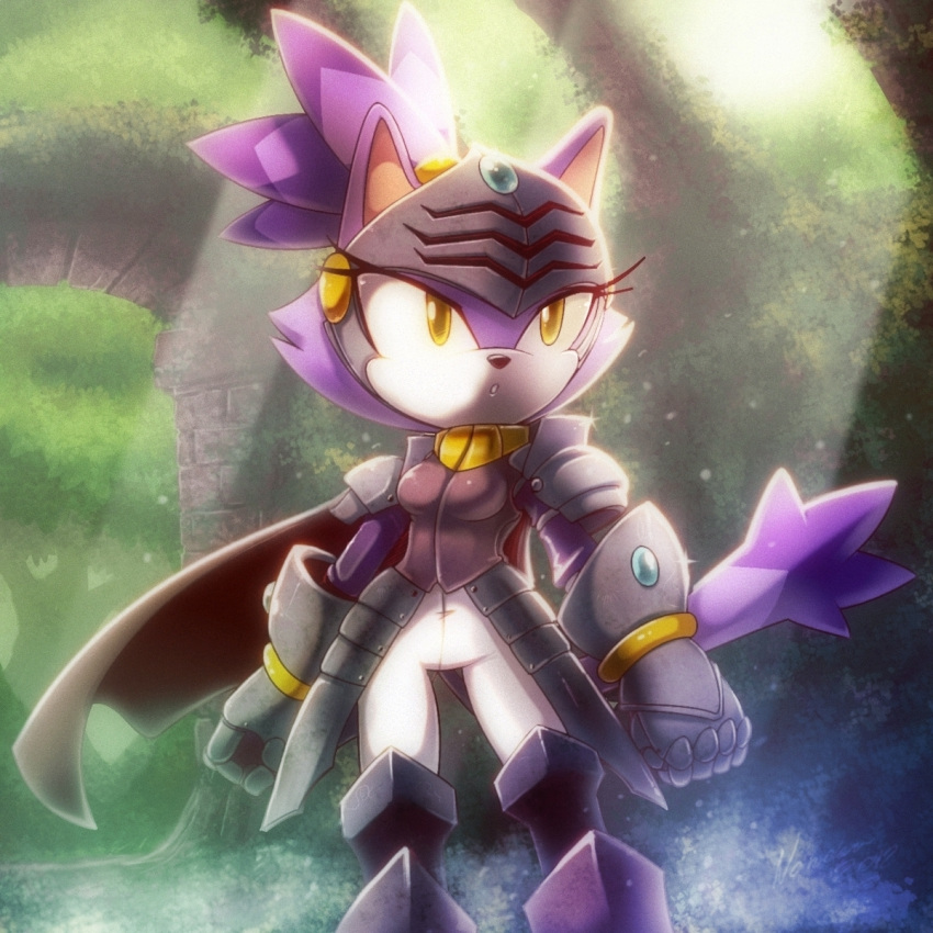 1:1 2012 anthro armor blaze_the_cat breasts clothed clothing domestic_cat felid feline felis female fur gauntlets gloves handwear hi_res knight mammal nancher purple_body purple_fur sir_percival_(sonic_and_the_black_knight) solo sonic_and_the_black_knight sonic_storybook_series sonic_the_hedgehog_(series) video_games warrior white_body white_fur yellow_eyes