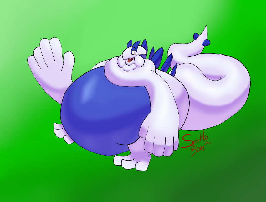 2021 absurd_res ambiguous_gender anthro belly big_belly digital_media_(artwork) hi_res hyper legendary_pok&eacute;mon lugia morbidly_obese morbidly_obese_ambiguous morbidly_obese_anthro nintendo obese obese_ambiguous obese_anthro open_mouth overweight overweight_ambiguous overweight_anthro pok&eacute;mon pok&eacute;mon_(species) simple_background smile snekkobean solo standing video_games