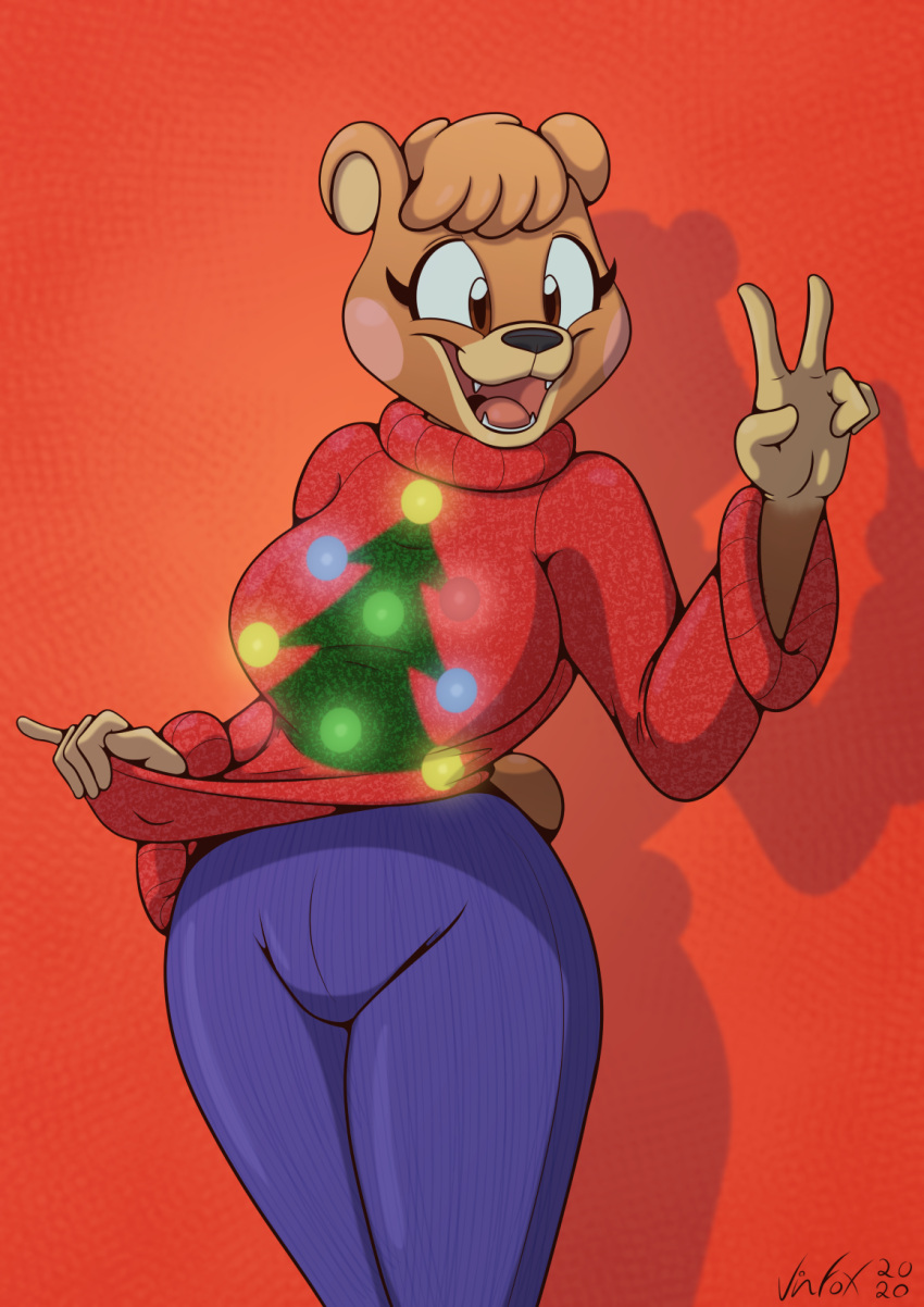 animal_crossing anthro christmas christmas_clothing christmas_sweater christmas_topwear clothing female hi_res holidays mammal maple_(animal_crossing) nintendo solo sweater topwear ursid video_games vinfox