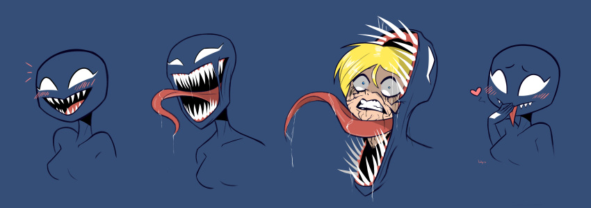 &lt;3 absurd_res alien blush bodily_fluids clenched_teeth female hi_res human humanoid jobbythehong long_tongue mammal marvel open_mouth saliva scared sharp_teeth she-venom symbiote teeth tongue tongue_out vein venom_(marvel) white_eyes wide_eyed