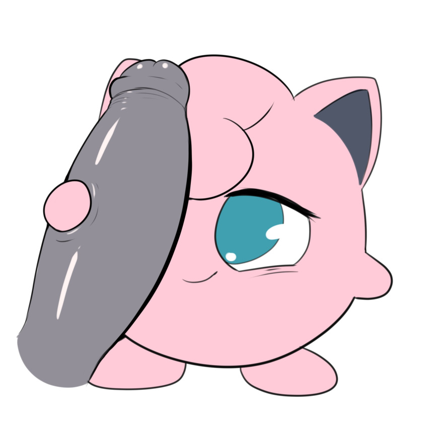 1:1 ambiguous_gender blue_eyes disembodied_penis dizzytizzy duo genitals hi_res humanoid_genitalia humanoid_penis jigglypuff male nintendo penis penis_on_face pok&eacute;mon pok&eacute;mon_(species) simple_background video_games waddling_head white_background