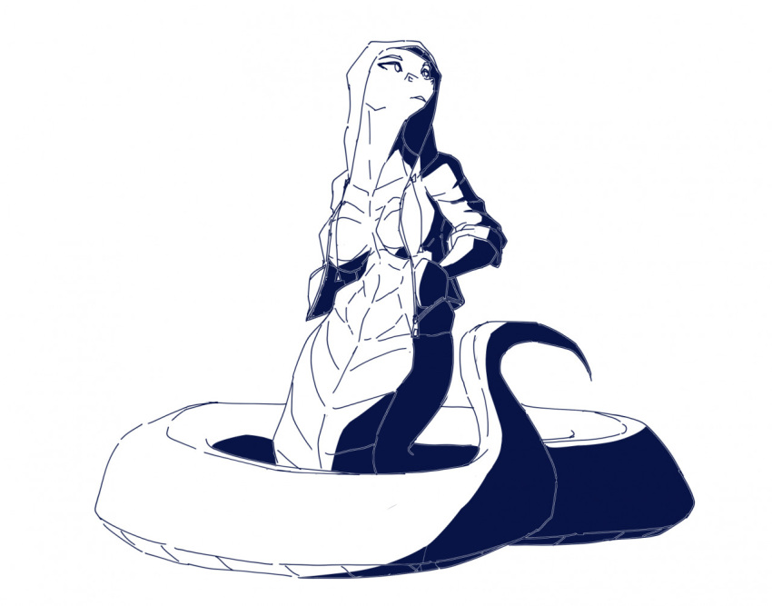 2020 akweer breasts clothing female hands_in_pockets hood hooded hoodie invalid_tag jacket legless long_neck monochrome pockets reptile scalie shaded simple_background snake topwear white_background