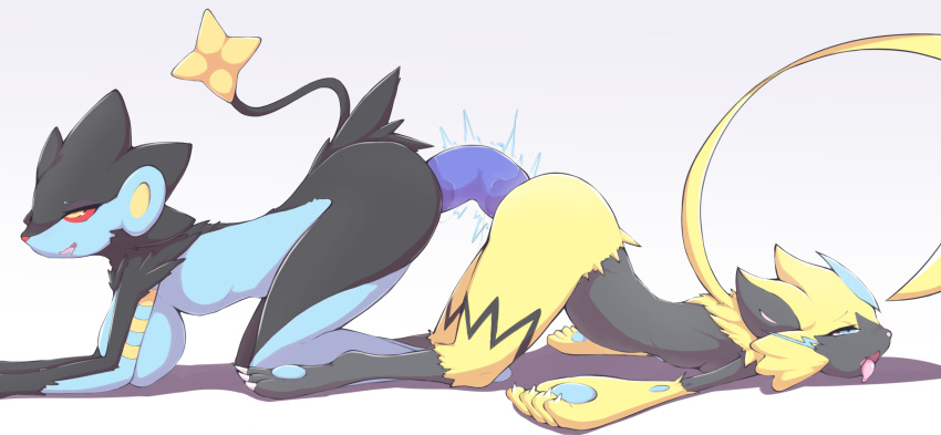 2021 anthro anthro_on_anthro ayzcube big_breasts big_butt breasts butt dildo double_dildo female female/female hi_res legendary_pok&eacute;mon luxray masturbation nintendo open_mouth pok&eacute;mon pok&eacute;mon_(species) sex_toy tongue tongue_out toying_partner toying_self video_games zeraora