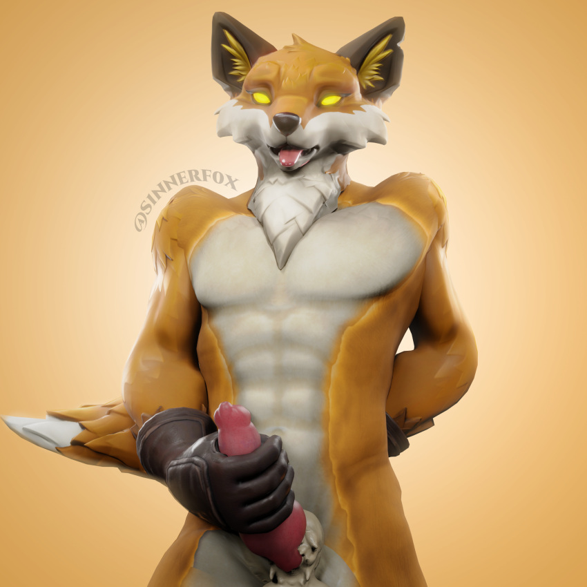 1:1 3d_(artwork) anthro balls canid canine digital_media_(artwork) epic_games fennix_(fortnite) fortnite fox fur genitals hi_res male mammal masturbation muscular muscular_anthro muscular_male penile penile_masturbation penis s1nnerfox solo tongue video_games