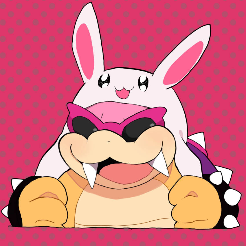 1:1 anthro bracelet bunny_hood clothing dotted_background eyewear hat headgear headwear hi_res jewelry koopa koopaling male mario_bros nintendo pattern_background roy_koopa scalie sharp_teeth shell simple_background solo spiked_bracelet spiked_shell spikes spikes_(anatomy) sunglasses teeth video_games zeso