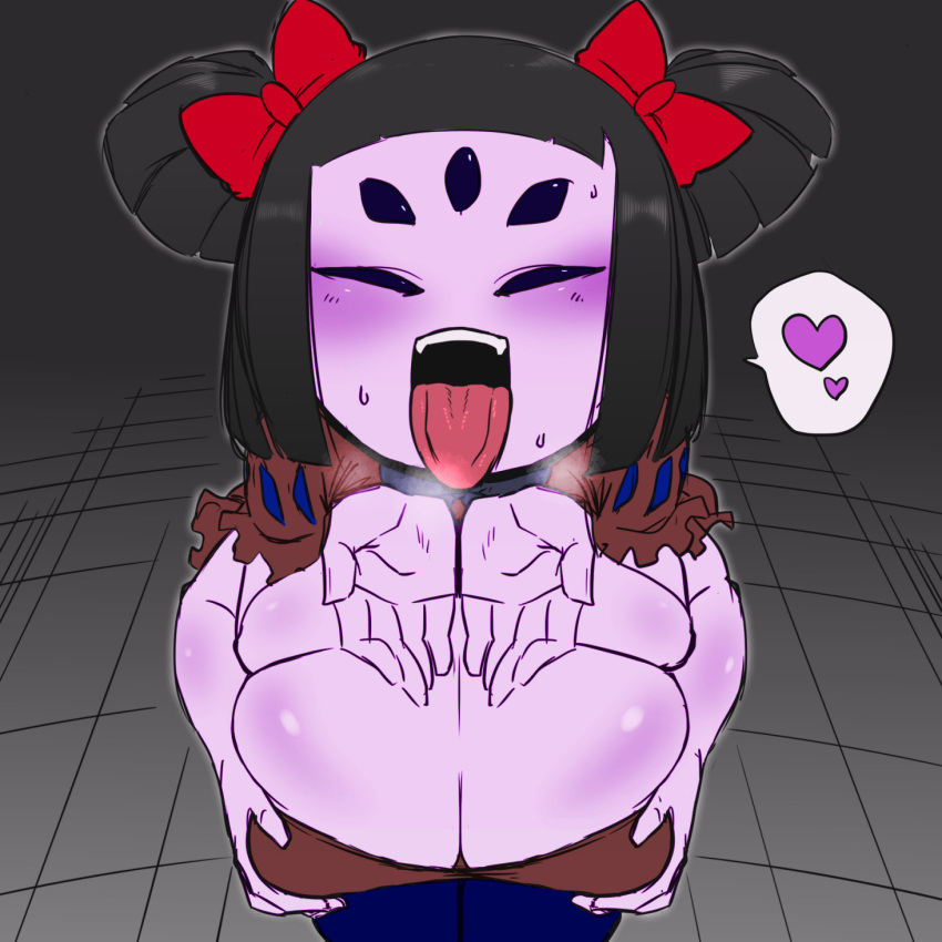 &lt;3 1:1 4_arms 5_eyes accessory animal_humanoid arachnid arachnid_humanoid arthropod arthropod_humanoid begging begging_pose big_breasts black_hair blush bodily_fluids breasts cleavage clothed clothing color_edit colored edit fangs female hair hair_accessory hair_bow hair_ribbon half-closed_eyes hand_on_breast hi_res holding_breast huge_breasts humanoid kaxiota looking_at_viewer monster muffet multi_arm multi_eye multi_limb narrowed_eyes non-mammal_breasts open_mouth pigtails pose ribbons short_hair simple_background solo spider spider_humanoid steam straight_hair sweat tongue tongue_out undertale video_games