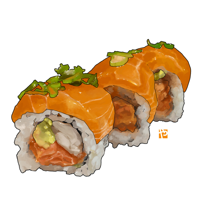 fish food food_focus nigirizushi no_humans original rice salmon simple_background spring_onion still_life studiolg sushi white_background