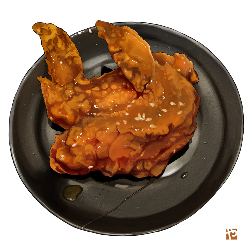 bird chicken chicken_(food) chicken_wing food food_focus fried_chicken meat no_humans original plate sauce simple_background still_life studiolg white_background