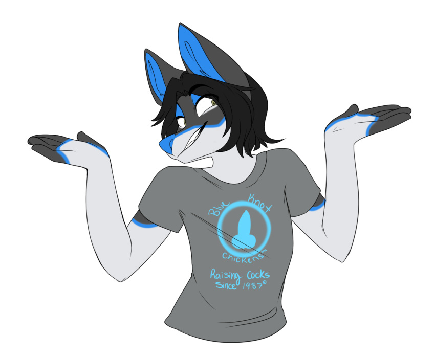 alpha_channel anthro blue_body blue_fur canid canine canis clothing domestic_dog fur grey_body grey_fur humor husky male mammal nordic_sled_dog shirt solo spitz steele(codesteele) t-shirt topwear trexqueen white_body white_fur