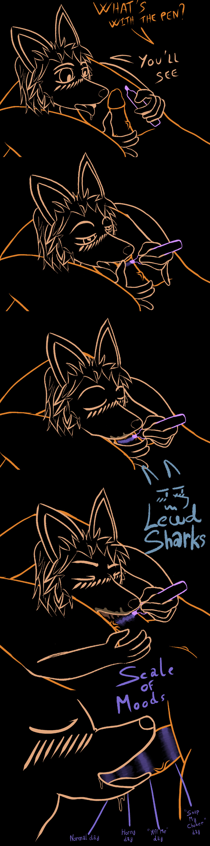 absurd_res animal_humanoid anthro bodily_fluids canid canine cum cum_in_mouth cum_in_throat cum_inside deep_throat drawing duo english_text fellatio female fox genital_fluids hi_res humanoid kobold lewdshark long_image male male/female mammal marker neck_bulge oral oral_penetration penetration penile sex tall_image text throat