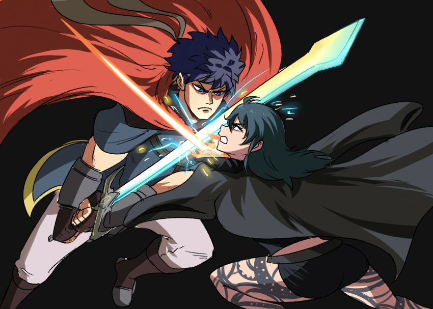 1boy 1girl angry armor byleth_(fire_emblem) byleth_(fire_emblem)_(female) fire_emblem fire_emblem:_path_of_radiance fire_emblem:_three_houses headband ike_(fire_emblem) long_hair ragnell short_hair super_smash_bros. sword sword_of_the_creator tina_fate weapon