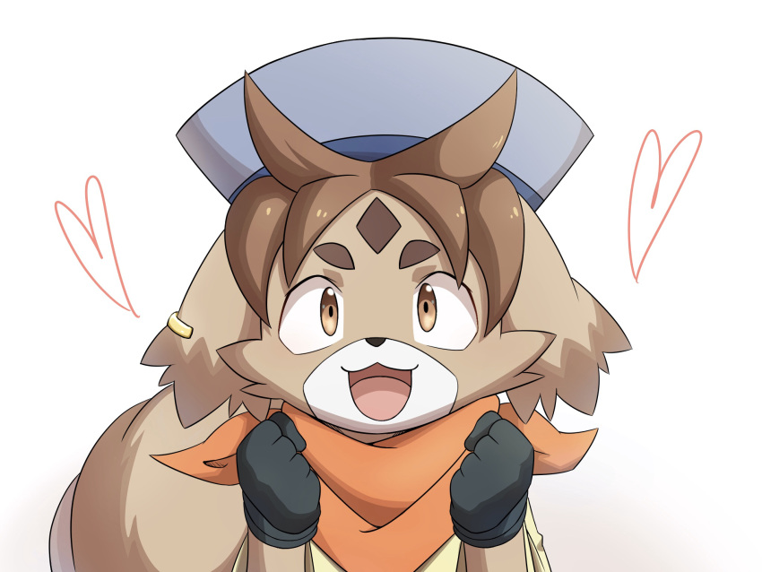 &lt;3 2020 4:3 anthro brown_body brown_eyes brown_fur canid canine canis clothing domestic_dog ear_piercing freddie_(gundam_build_divers_re:rise) fur gloves gundam gundam_build_divers_re:rise handwear happy headgear headwear hi_res looking_at_viewer male mammal open_mouth piercing simple_background solo young zaramecatnyar