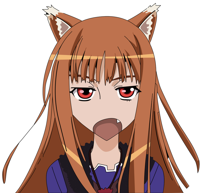 absurd_res alpha_channel animal_ears cat_ears fangs female hair hi_res horo huh orange_hair red_eyes solo spice_and_wolf vector