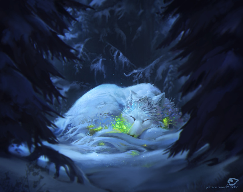 2021 alectorfencer ambiguous_gender canid canine canis digital_media_(artwork) eyes_closed feral fur mammal solo white_body white_fur wolf