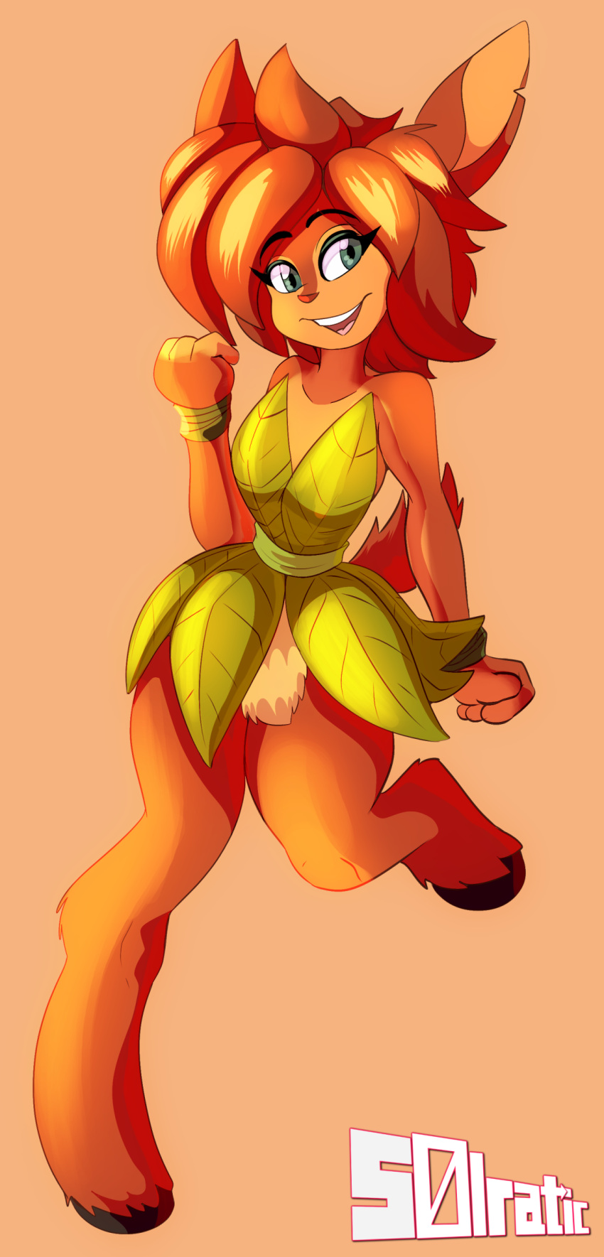 absurd_res activision anthro elora faun faun_(spyro) female grass_skirt hi_res hooves looking_at_viewer open_mouth open_smile smile solo solratic spyro_the_dragon video_games