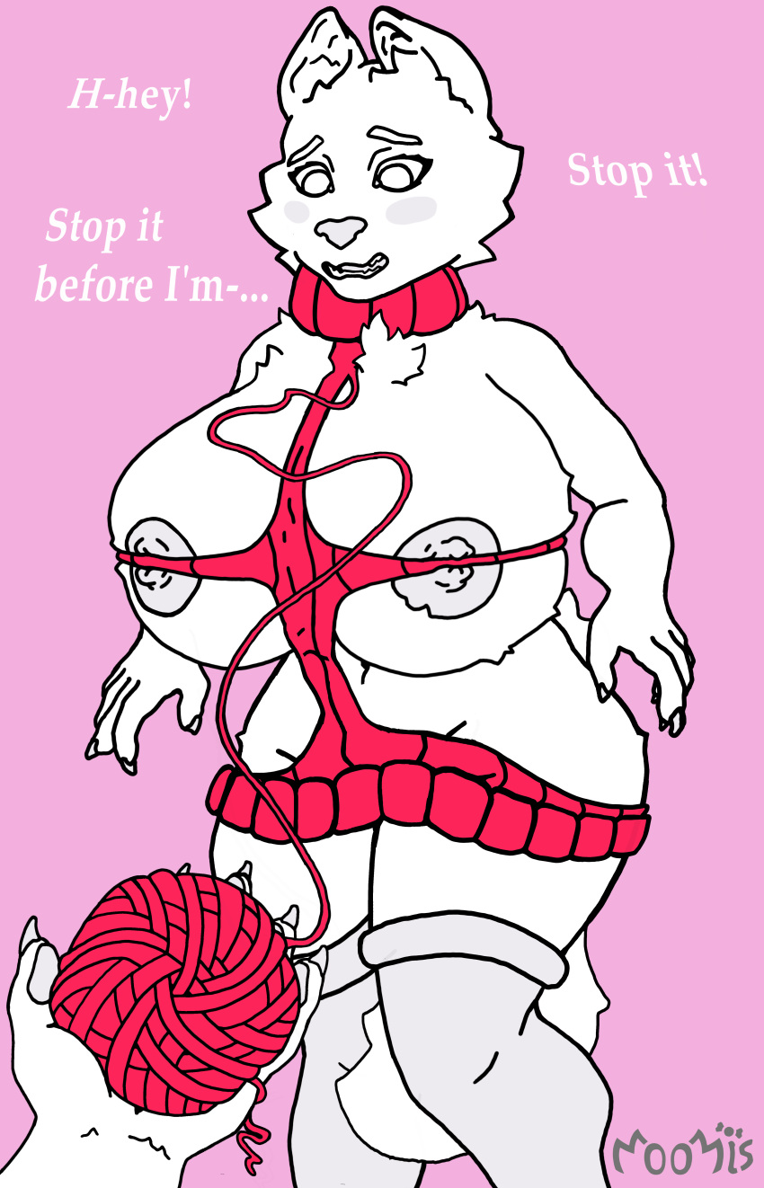 9:14 absurd_res anthro areola areola_slip big_areola big_breasts blush breasts canid canine canis clothed clothing cute_expression cute_face digital_media_(artwork) embarrassed erect_nipples eyebrows female flat_colors fur genitals hair hi_res huge_breasts huge_hips huge_thighs hyper hyper_breasts legwear mammal moomis nipple_fetish nipple_play nipples no_underwear overweight overweight_anthro overweight_female red_clothing red_sweater red_topwear shy simple_background solo speech_bubble standing stockings sweater tail_between_legs text thick_eyebrows thick_thighs thigh_highs topwear white_body white_fur white_hair wide_hips wolf wolf_tail