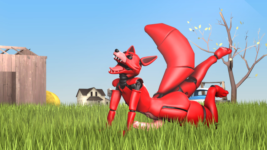 16:9 3d_(artwork) acura_(artist) animal_genitalia animal_penis canid canine canine_penis digital_media_(artwork) farm farmhouse field five_nights_at_freddy's foxy_(fnaf) genitals hay hay_bale knot male mammal open_mouth penis plant prairie solo solo_focus stretching tree truck_(vehicle) vehicle video_games watertower widescreen yawn