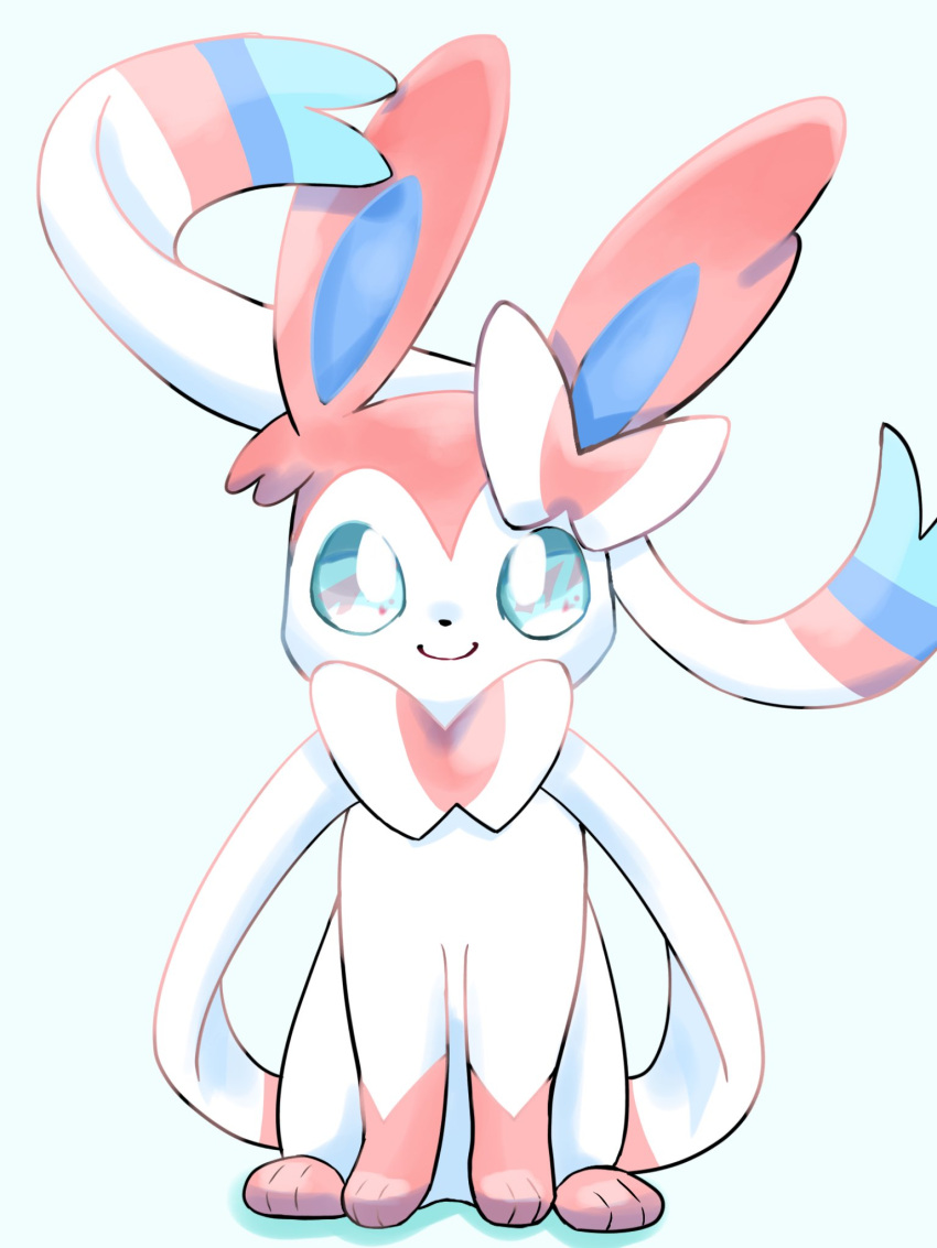 closed_mouth commentary_request full_body gen_6_pokemon green_eyes highres no_humans paws pokemon pokemon_(creature) smile solo surumeika_(ninfiiiir) sylveon toes