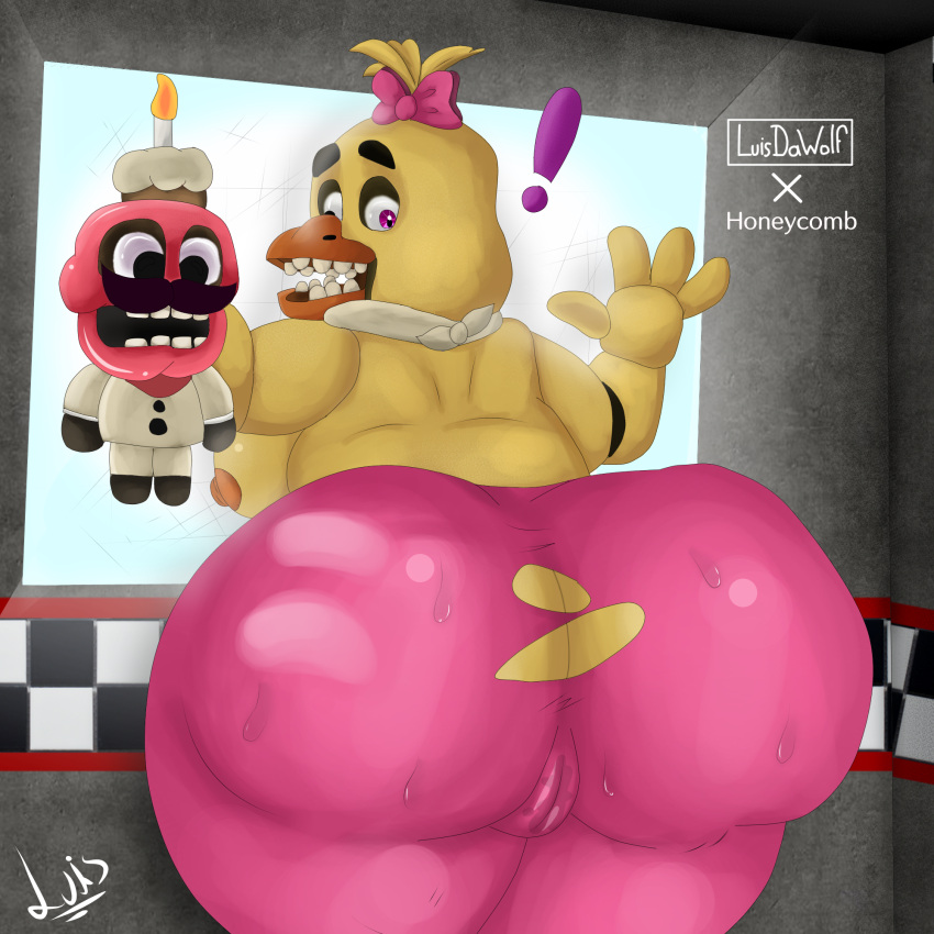 ! 1:1 2021 accessory ambiguous_gender animatronic anthro areola avian beak big_butt bird black_eyes blonde_hair bodily_fluids bottomwear breasts butt candle checkered_wall chef chica_(fnaf) chica_(fnafplus) chicken clothed clothing cupcake cupcake_(fnaf) cupcake_(fnafplus) facial_hair female fire five_nights_at_freddy's five_nights_at_freddy's_plus food footwear galliform gallus_(genus) genital_fluids genitals gloves hair hair_accessory hair_bow hair_ribbon handwear hat headgear headwear hi_res huge_butt inside looking_back looking_down luisdawolf machine mustache nipples non-mammal_breasts open_mouth pants phasianid pink_body pink_eyes presenting presenting_hindquarters presenting_pussy pussy pussy_juice restaurant ribbons robot shoes shrinkybee side_boob size_difference solo standing swear sweat teth thick_thighs topless topless_female uniform video_games wide_hips yellow_body