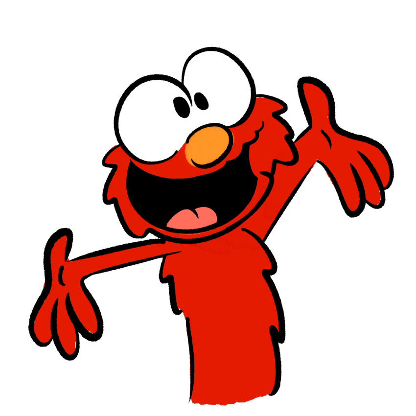 1:1 anthro big_eyes elmo fur hair happy hi_res juan_jo male muppet muppets orange_nose red_body red_hair sesame_street simple_background simple_coloring solo white_background