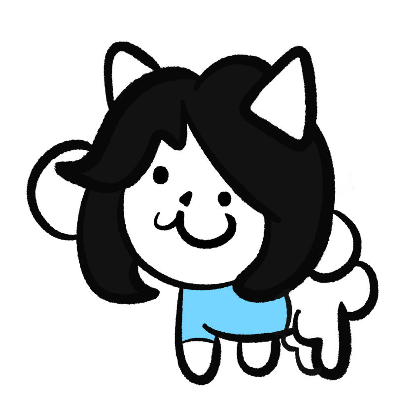 1:1 :3 ambiguous_gender beady_eyes blue_clothing bottomless canid canine clothed clothed_feral clothing cute_face felid feline feral hi_res juan_jo mammal simple_background simple_coloring simple_eyes solo tem temmie_(undertale) undertale video_games white_background