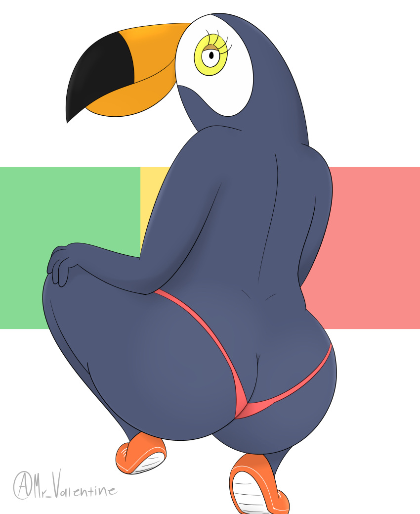 absurd_res anthro avian beak big_butt bikini bird butt clothed clothing female hi_res mr_valentine00 netflix ramphastos signature simple_background solo swimwear thick_thighs toco_toucan topless toucan tuca tuca_and_bertie