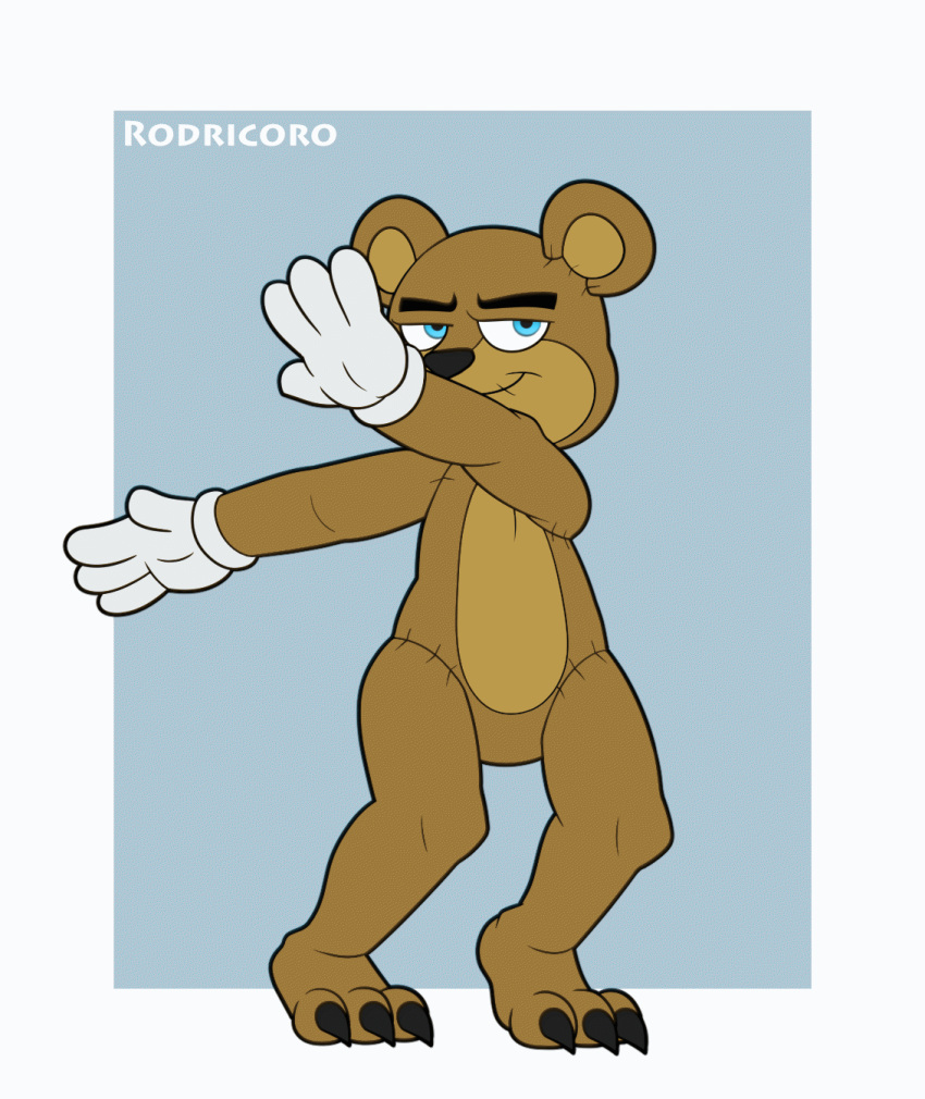 animated anthro blue_eyes claws clothing fonker_the_teddy gloves handwear hi_res looking_at_viewer male mammal rodricoro short_playtime smug solo ursid