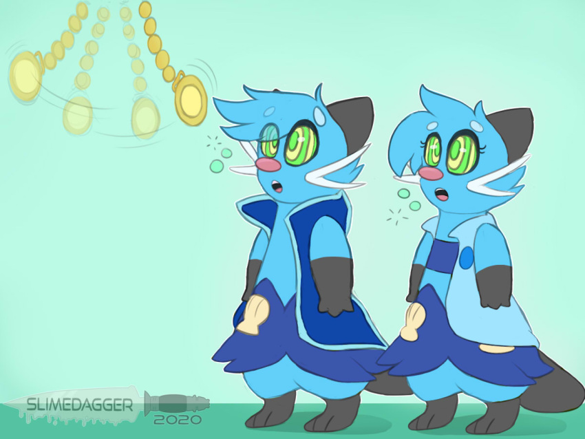 4:3 clock clothed clothing dewott duo female hypnosis male mind_control nintendo open_mouth pendulum pocketwatch pok&eacute;mon pok&eacute;mon_(species) slimedagger spiral_eyes standing stare video_games watch whiskers
