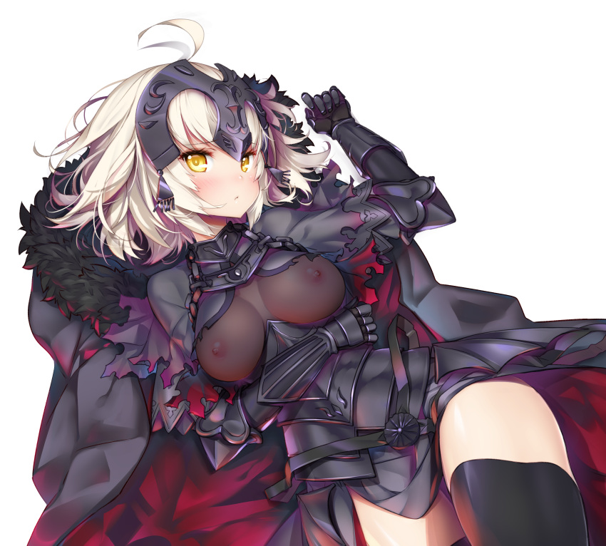 armor fate/grand_order hong_(white_spider) jeanne_d'arc jeanne_d'arc_(alter)_(fate) nipples no_bra see_through thighhighs