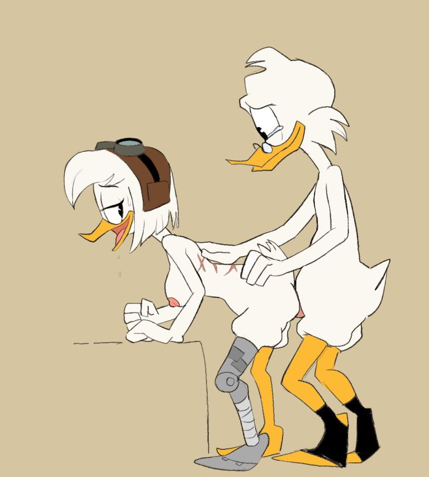 anatid anseriform anthro avian aviator_cap aviator_goggles back_scar bent_over bionic_leg bionics bird bodily_fluids breasts clothing crying cybernetic_leg cybernetic_limb della_duck disney duck ducktales ducktales_(2017) duo eyewear female footwear glasses hand_on_back hand_on_pelvis hi_res incest_(lore) leaning leaning_forward looking_back looking_down male male/female niece quickie_fix rear_entry reunion scar scrooge_mcduck sex socks standing sweat tears uncle uncle_and_niece unknown_artist