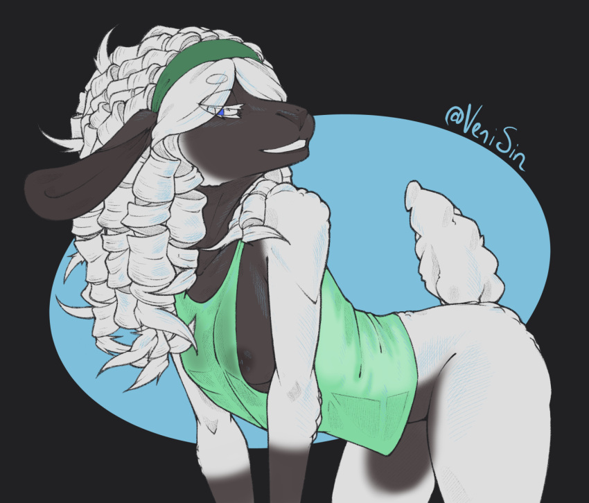 anthro bent_over bottomless bovid caprine clothed clothing female hi_res looking_at_viewer mammal nipple_slip nipples sheep smile smiling_at_viewer solo venisin