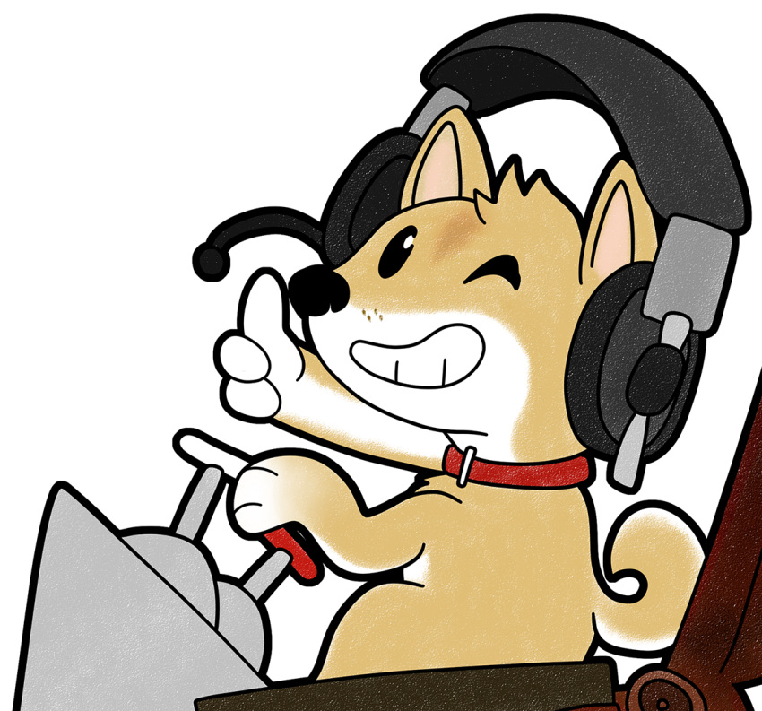 alpha_channel ambiguous_gender boleroofbooty canid canine canis collar domestic_dog fur gesture headgear headphones headset konami lever looking_at_viewer mammal one_eye_closed shiba_inu silent_hill smile solo spitz tan_body tan_fur thumbs_up video_games wink