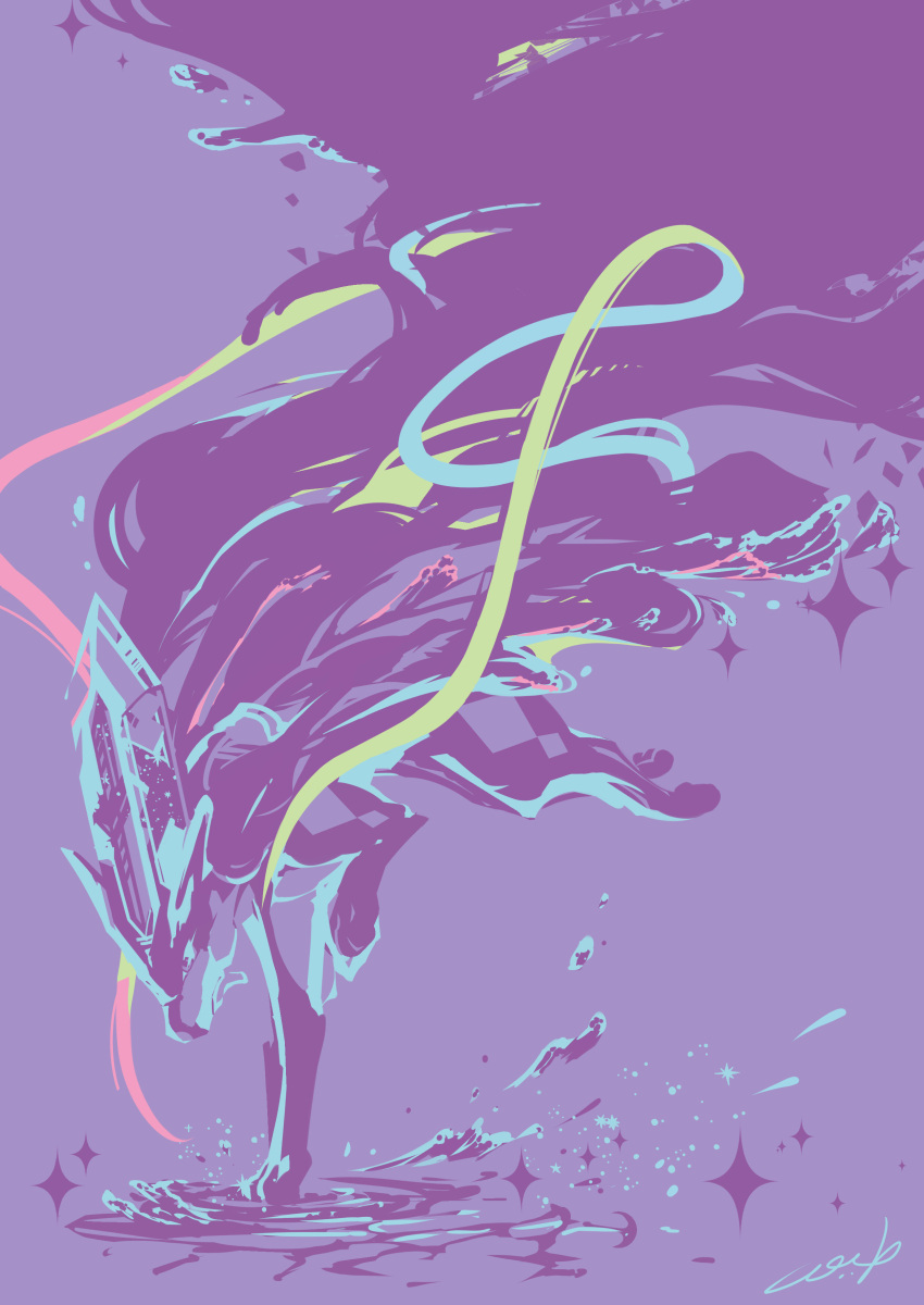 absurdres closed_mouth commentary_request gen_2_pokemon highres kandori_makoto legendary_pokemon limited_palette no_humans pokemon pokemon_(creature) ripples solo sparkle splashing suicune water